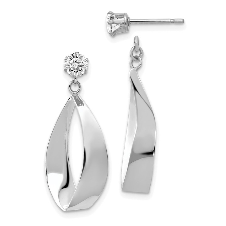 14k White Gold Polished Oval Dangle with CZ Stud Earring Jackets YE1485