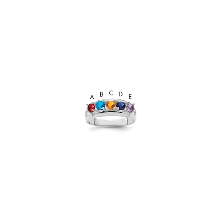 Sterling Silver Rhodium-plated Synthetic 5 Stone Mother's Ring XMR7/5SS-8