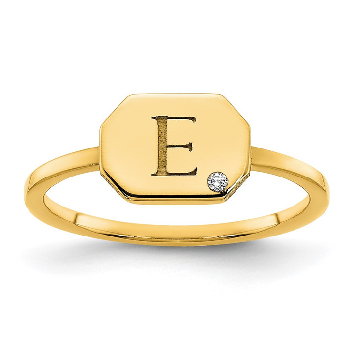 14KY Initial Octagon with Diamond Signet Ring XNR127Y