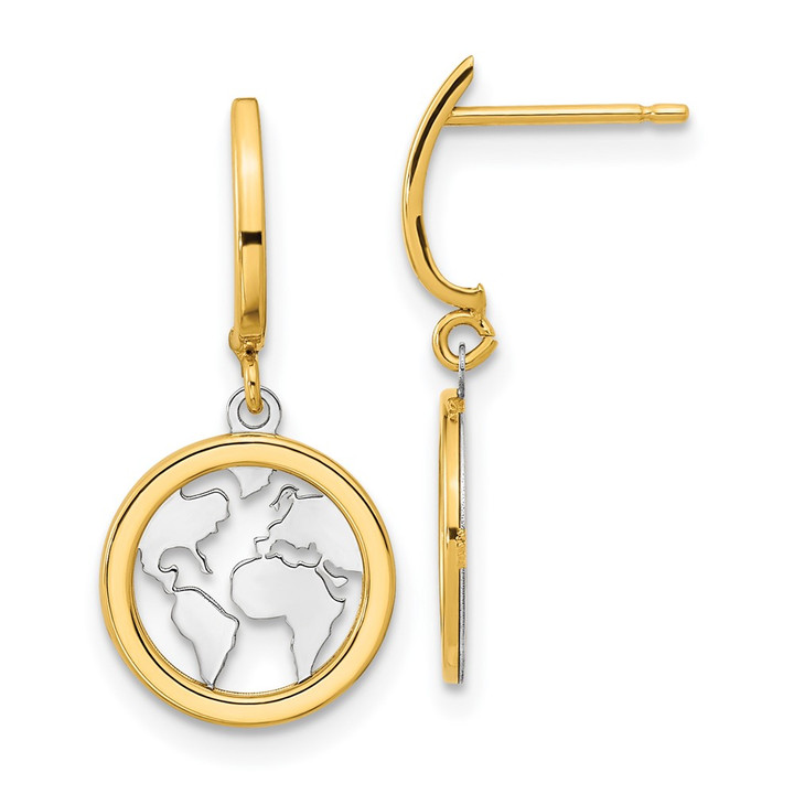 14K Polished White Rhodium Earth Dangle Earrings YE2114