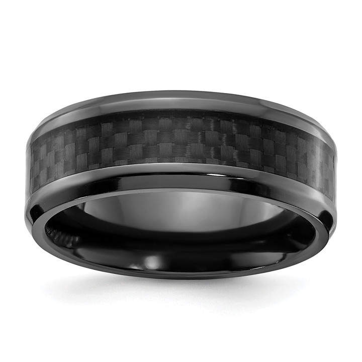 Chisel Black Zirconium Polished with Black Carbon Fiber Inlay 8mm Band ZCR111-10