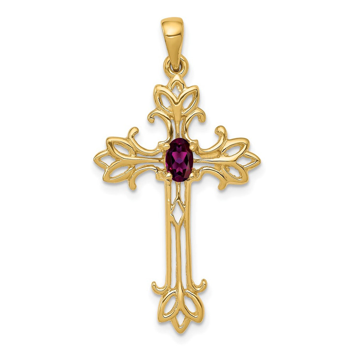 14k 5x3mm Oval Rhodolite Garnet cross pendant XP1775RG