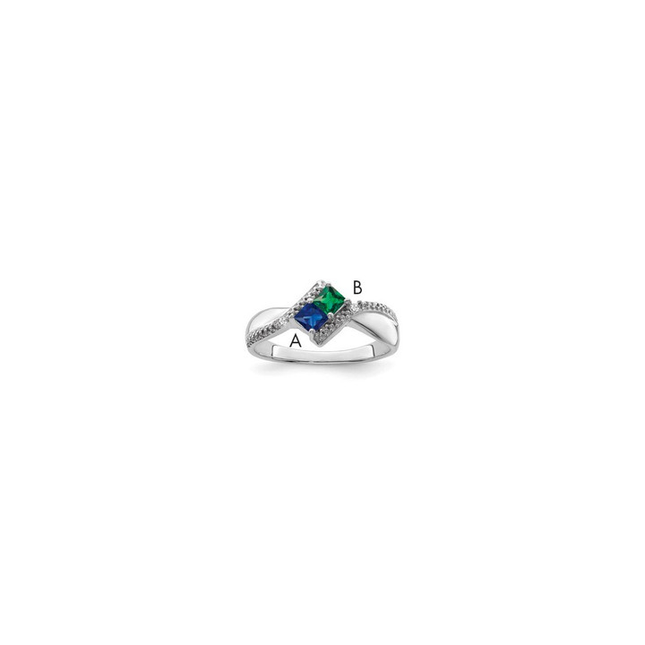 Sterling Silver Rhodium-plated Synthetic 2 Stone Mother's Ring XMR67/2SS-10