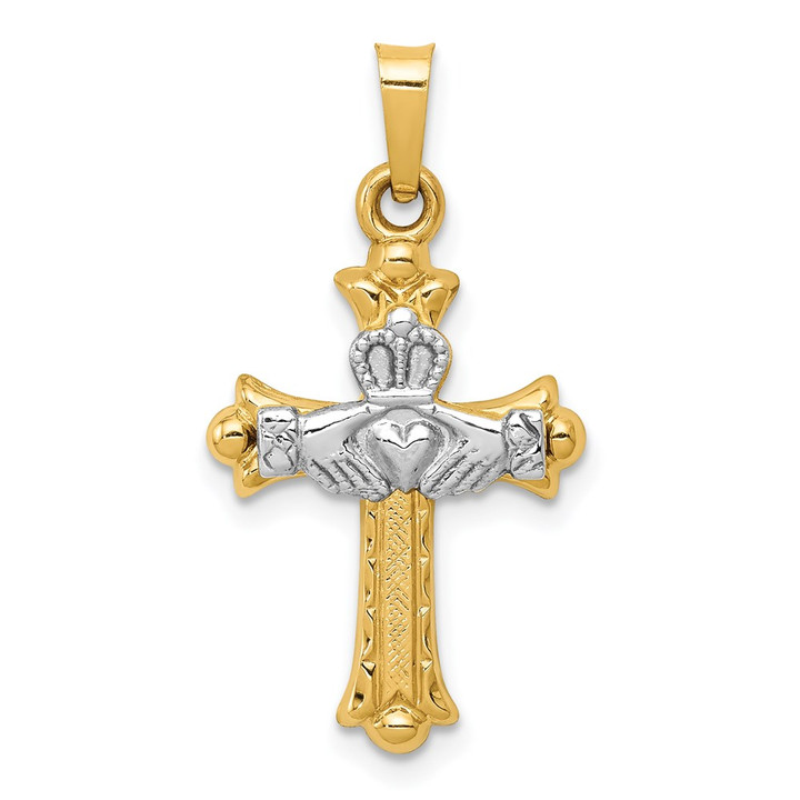 14k Two-tone Claddagh Cross Pendant XR717