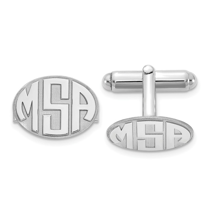 14k White Gold Raised Letter Oval Monogram Cuff Link XNA620W