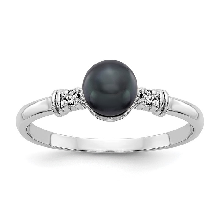 14k White Gold 5mm Black FW Cultured Pearl AA Diamond ring Y1860BP/AA