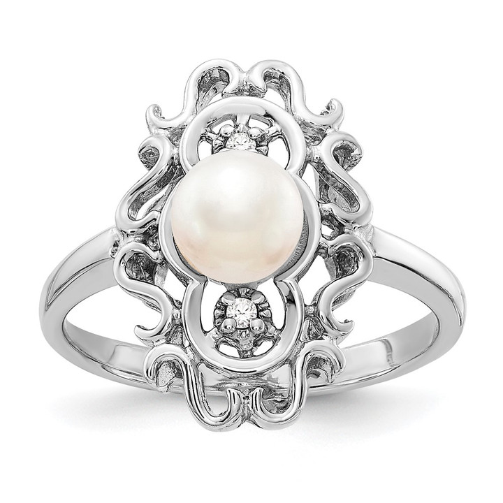 14k White Gold 5.5mm FW Cultured Pearl AAA Diamond ring Y1907PL/AAA