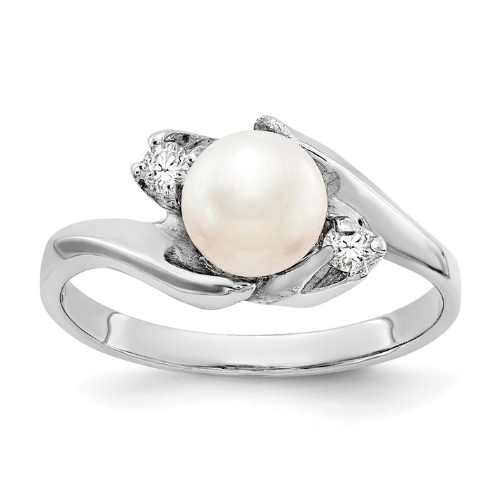 14k White Gold 6mm FW Cultured Pearl VS Diamond ring Y1933PL/VS