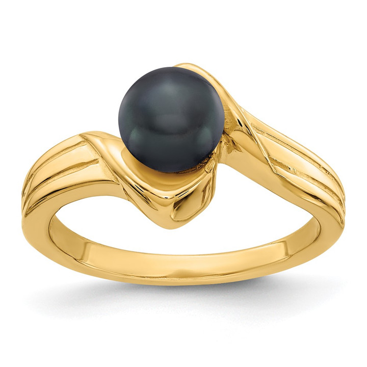 14k 6mm Black FW Cultured Pearl ring Y1912BP