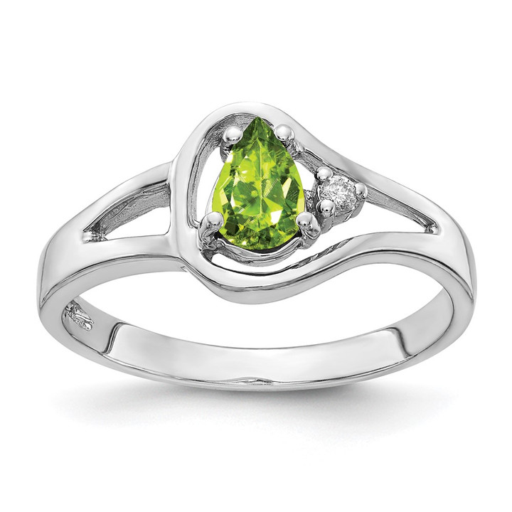 14k White Gold 6x4mm Pear Peridot AAA Diamond ring Y2071PE/AAA
