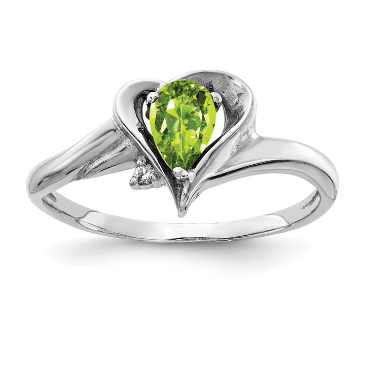 14k White Gold 6x4mm Pear Peridot AA Diamond ring Y4560PE/AA