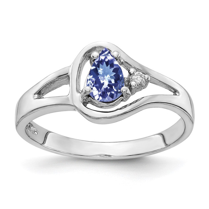 14k White Gold 6x4mm Pear Tanzanite AAA Diamond ring Y2071T/AAA