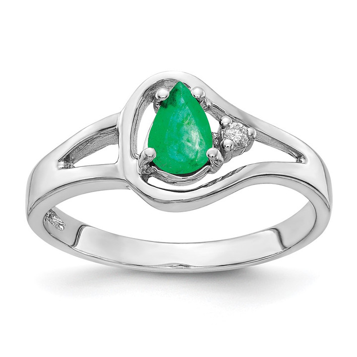 14k White Gold 6x4mm Pear Emerald A Diamond ring Y2071E/A