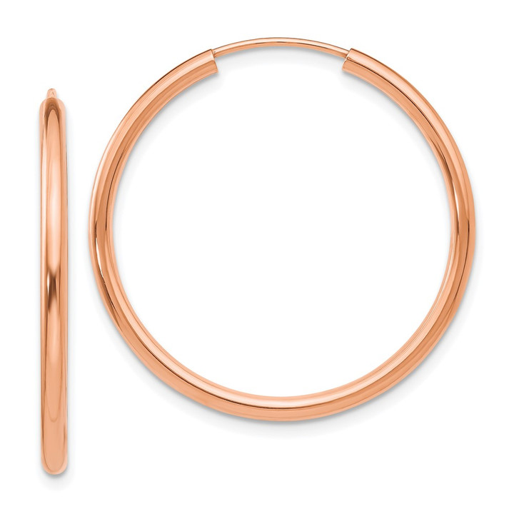 14k Rose Gold Polished Round Endless 2mm Hoop Earrings XY1250