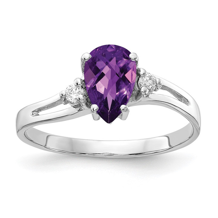 14k White Gold 7x5mm Pear Amethyst Checker VS Diamond ring Y4626AC/VS