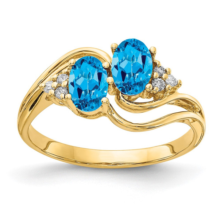 14k 6x4mm Oval Blue Topaz AA Diamond ring Y4617BT/AA
