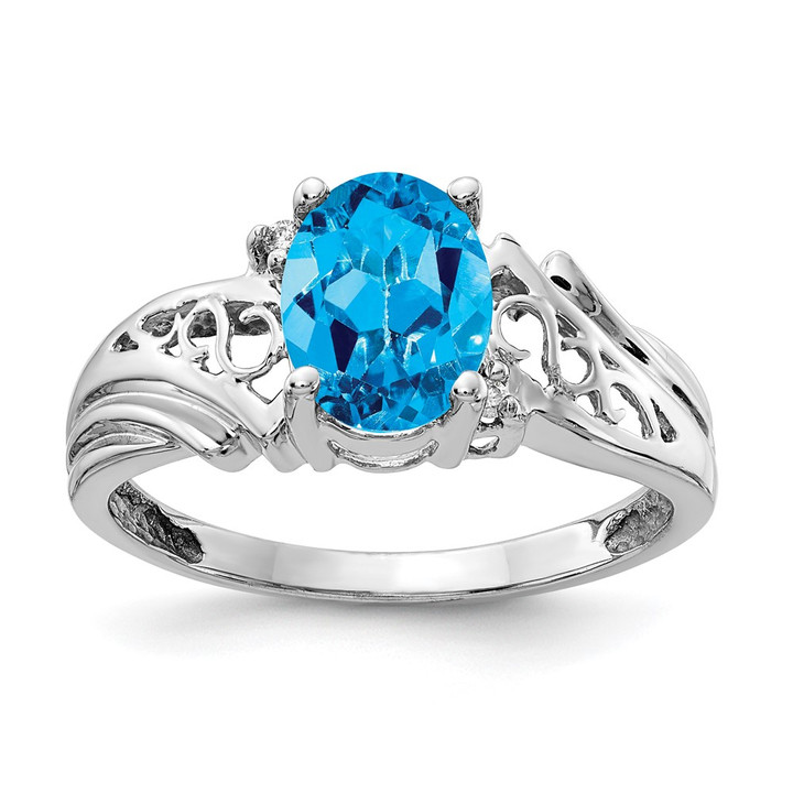 14k White Gold 8x6mm Oval Blue Topaz VS Diamond ring Y4684BT/VS