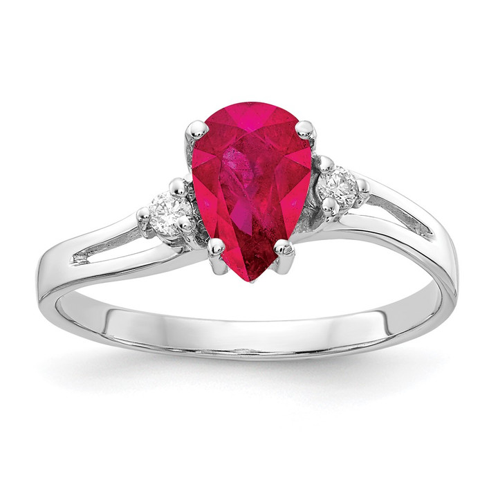 14k White Gold 7x5mm Pear Ruby AA Diamond ring Y4626R/AA