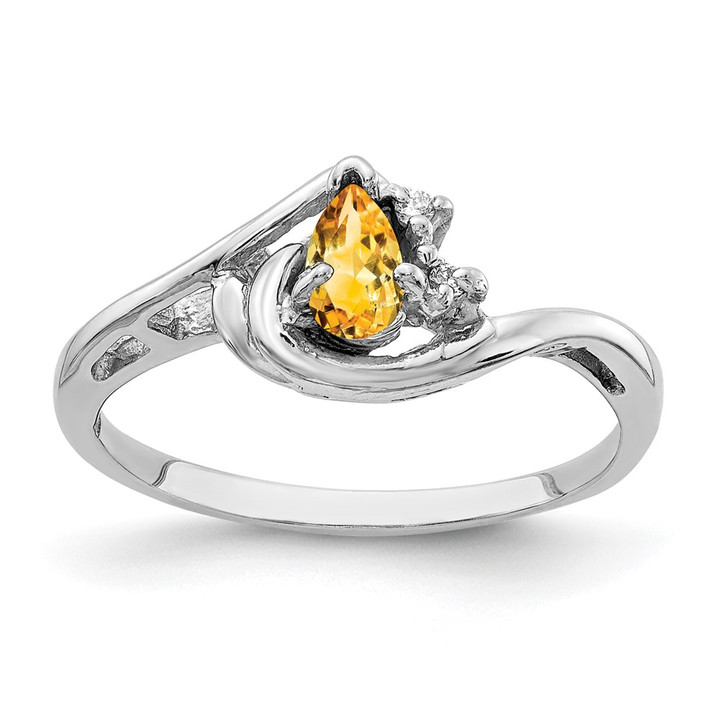 14k White Gold 5x3mm Pear Citrine VS Diamond ring Y4628CI/VS