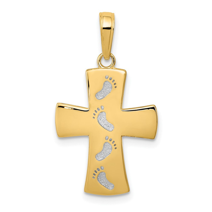 10K w/ Rhodium Cross W/Footprints Pendant 10C4430