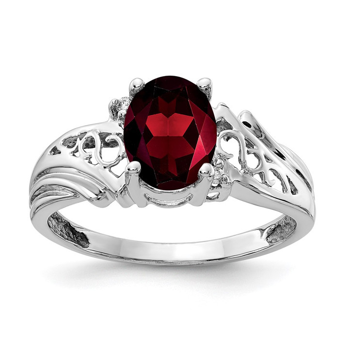 14k White Gold 8x6mm Oval Garnet A Diamond ring Y4684GA/A