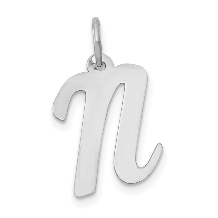 14k White Gold Medium Script Letter N Initial Charm YC661N