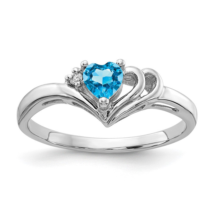 14k White Gold 4mm Heart Blue Topaz AA Diamond ring Y4587BT/AA