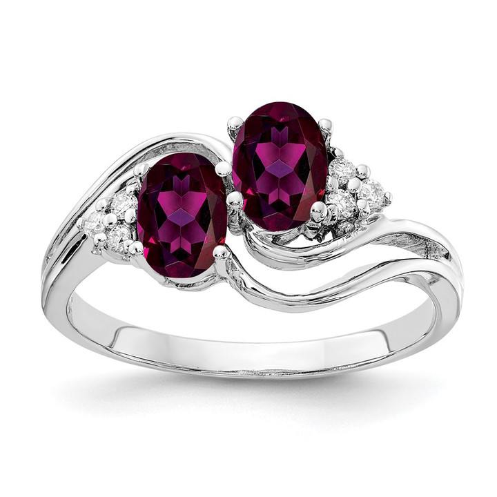 14k White Gold 6x4mm Oval Rhodolite Garnet AAA Diamond ring Y4618RG/AAA