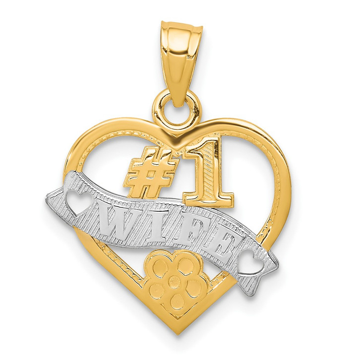 10k w/Rhodium #1 WIFE Heart Charm 10C964