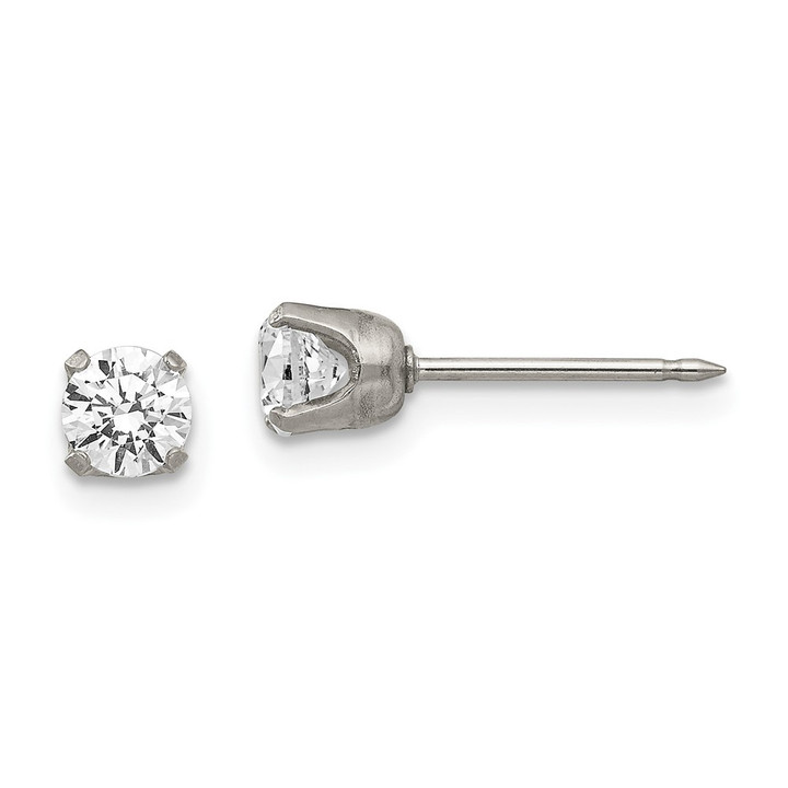 Inverness Stainless Steel Polished 5mm CZ Post Earrings 181E