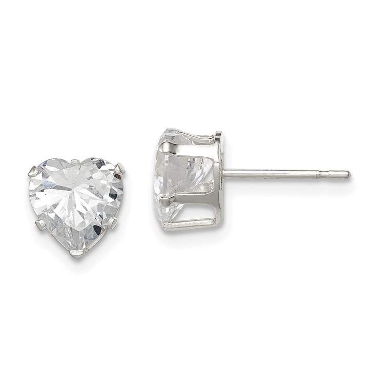 Sterling Silver Polished 7mm Heart Snap Set CZ Stud Earrings QE7538