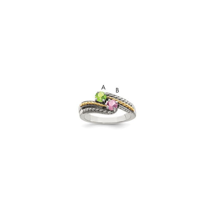 Sterling Silver Antiqued w/14k 2-stone Mother's Ring QMR13/2SY-10