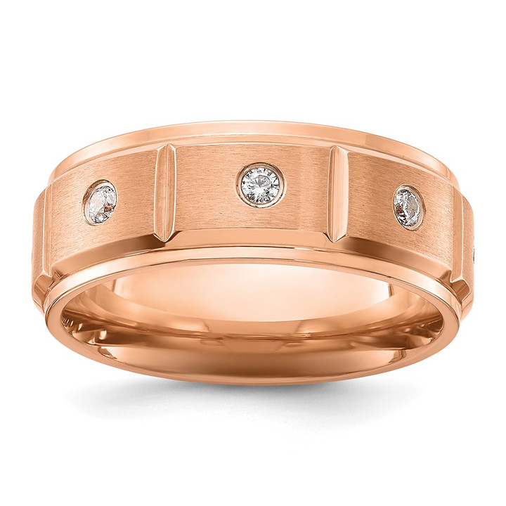 Chisel Titanium Brushed and Polished Rose IP-plated with CZ 8mm Band TB552-9