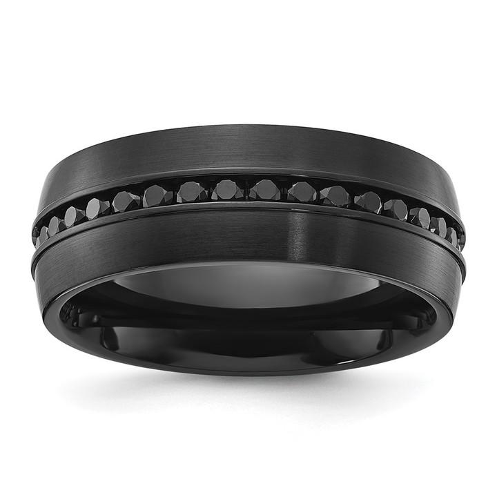 Chisel Titanium Brushed Black IP-plated with Black CZ 8mm Band TB521-7.5