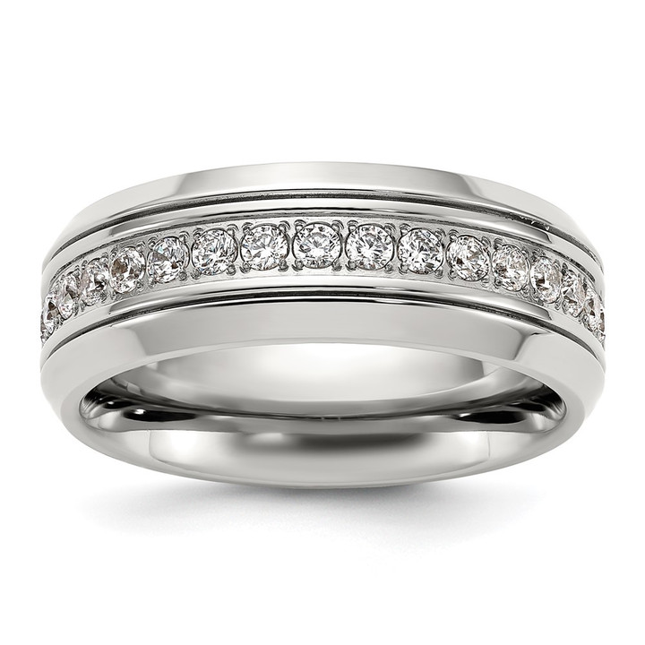 Chisel Titanium Polished with CZ 8mm Band TB523-8.5