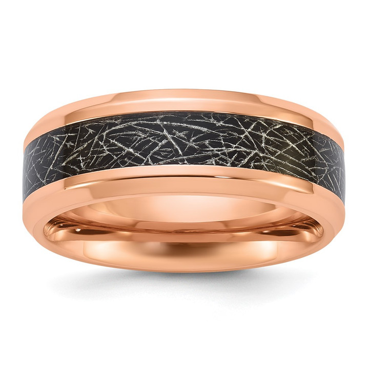 Chisel Titanium Polished Rose IP-plated Synthetic Leather Inlay in Clear Epoxy 8mm Band TB516-10