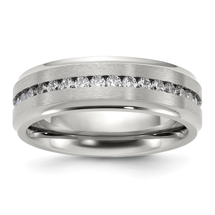 Chisel Titanium Polished with Brushed Center and CZ 7mm Band TB510-14
