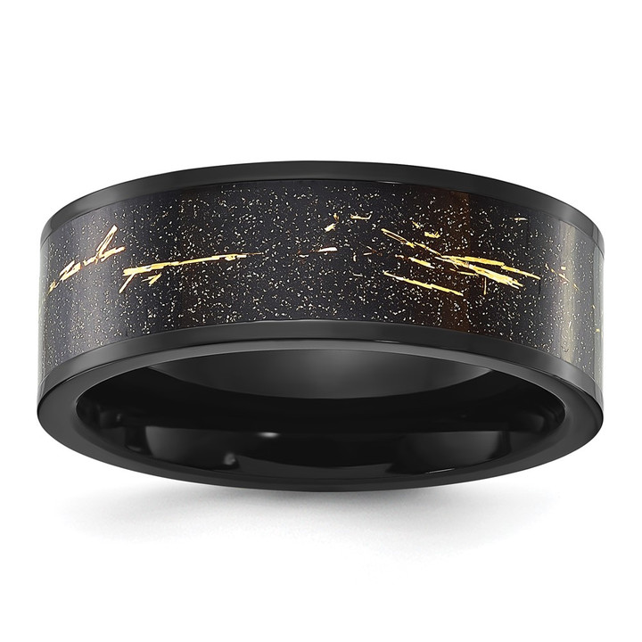 Chisel Titanium Polished Black IP-plated with Black and Gold Foil Inlay 8mm Band TB525-7