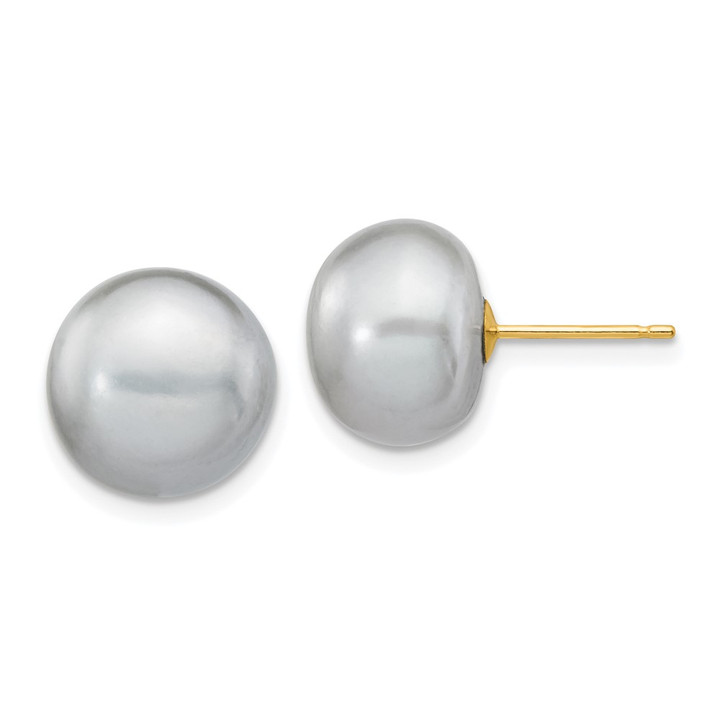 14k 10-11mm Grey Button FW Cultured Pearl Stud Post Earrings X100BG