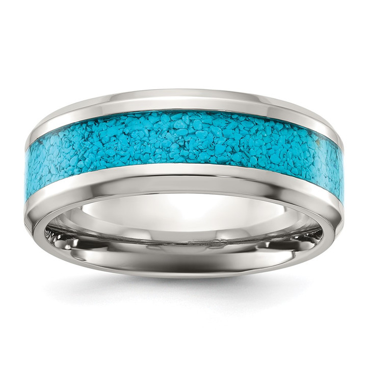 Chisel Titanium Polished with Turquoise Inlay 8mm Band TB537-13