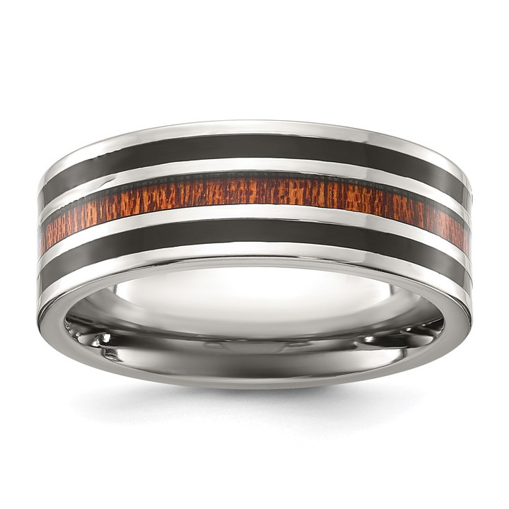 Chisel Titanium Polished with Black Resin and Wood Inlay 8mm Band TB538-10