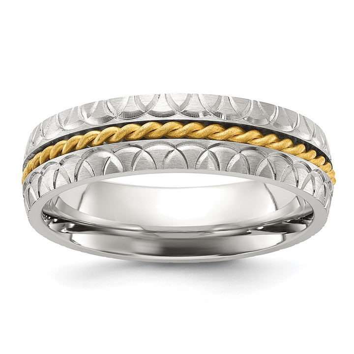 Chisel Titanium Polished and Textured Yellow IP-plated Center 6mm Band TB541-10