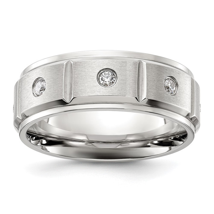 Chisel Titanium Brushed and Polished with CZ 8mm Band TB551-11.5