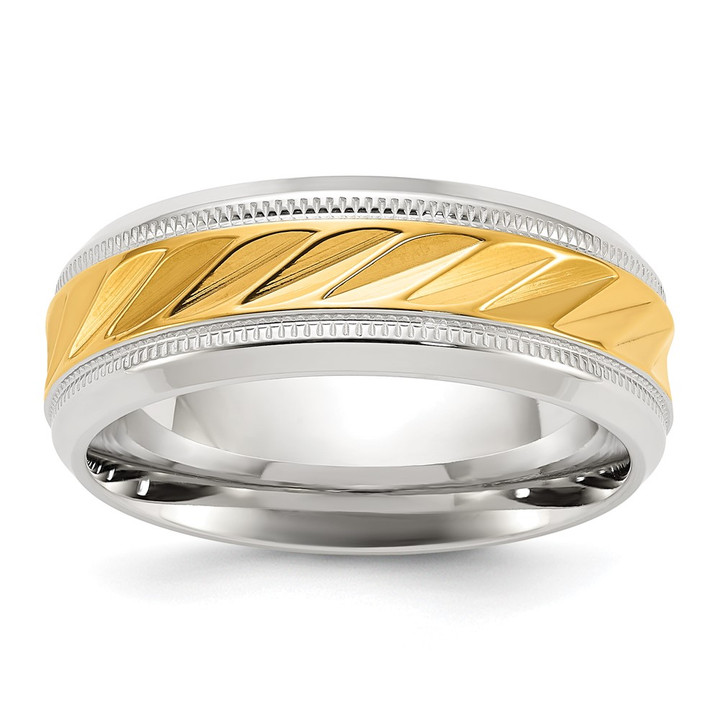 Chisel Titanium Polished with Yellow IP-plated Grooved Center 8mm Band TB556-9.5