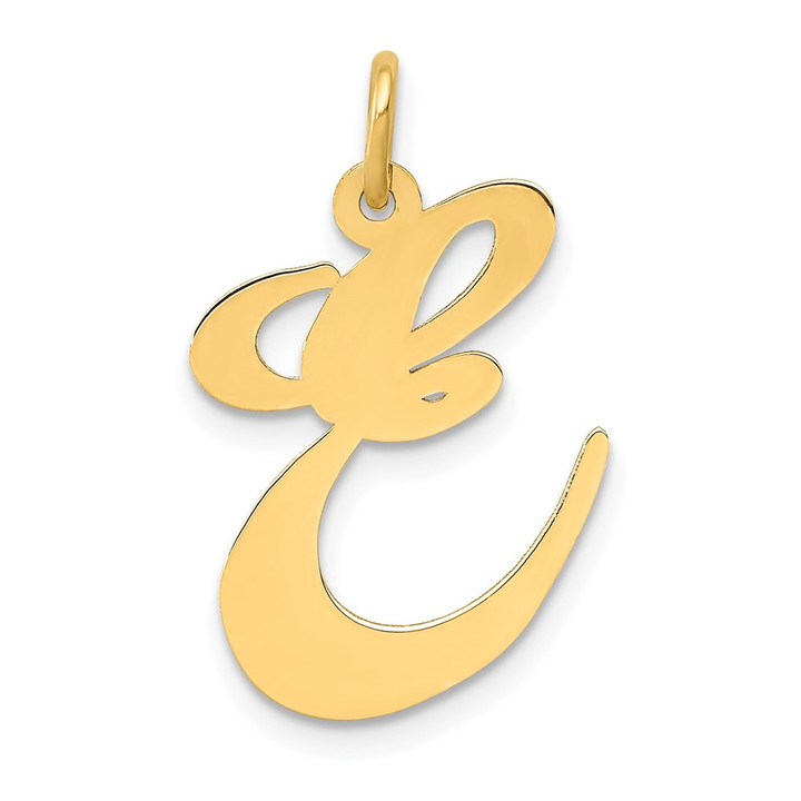 10k Large Fancy Script Letter E Initial Charm 10YC654E