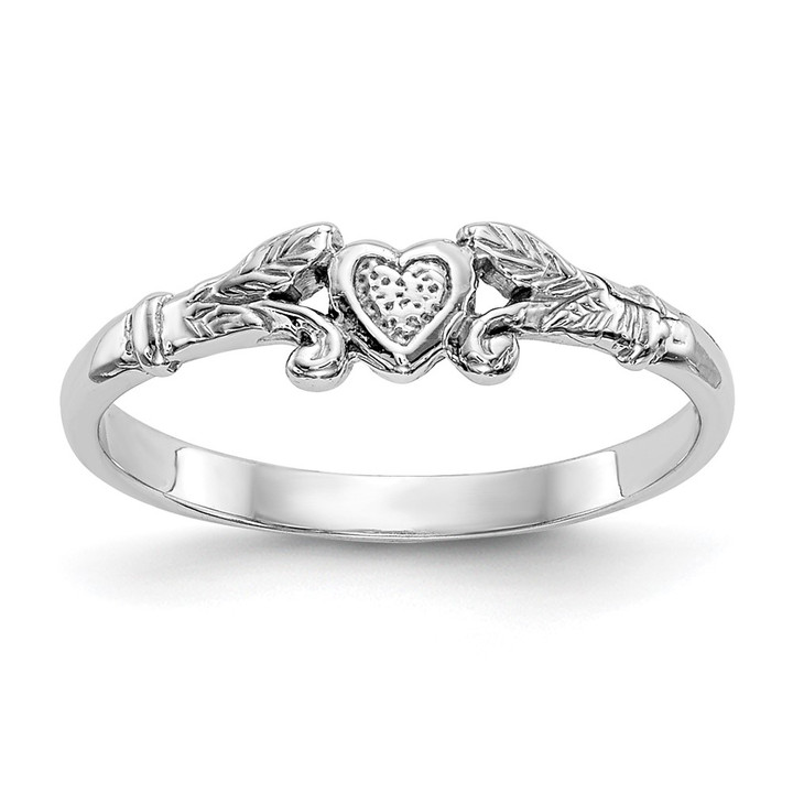 10K White Gold Textured Mini Heart Baby Ring 10K5794