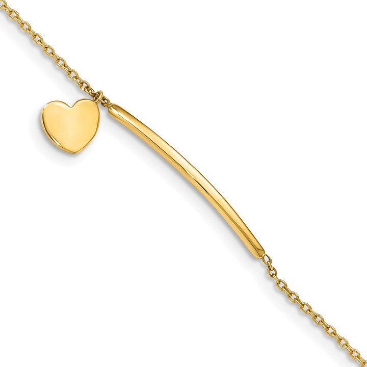 14K Children's Polished Heart Dangle w/.5in ext. Bracelet BID109-5.5