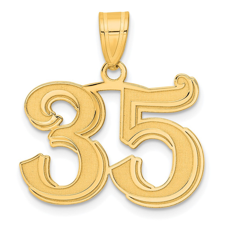 14k Polished Etched Number 35 Pendant AEN35