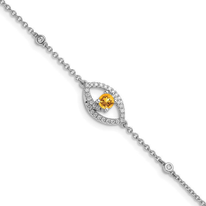14k White Gold Polished Diamond and Citrine w/.5in Ext Bracelet BM6896-CI-020-WA