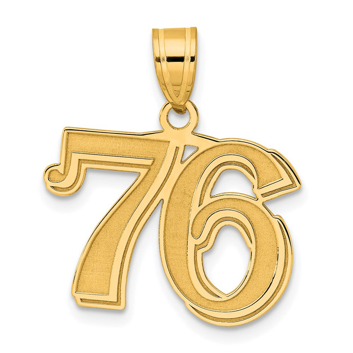 14k Polished Etched Number 76 Pendant AEN76